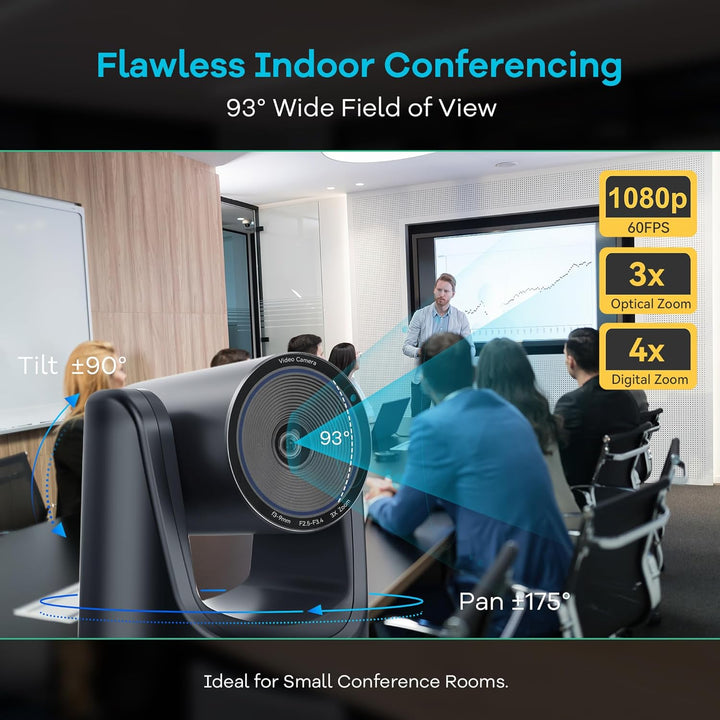 TONGVEO PTZ Kamera mit KI-Auto-Tracking, 3X optischem Zoom, Konferenzraum-Kamera, HDMI/USB 3.0, 60 f