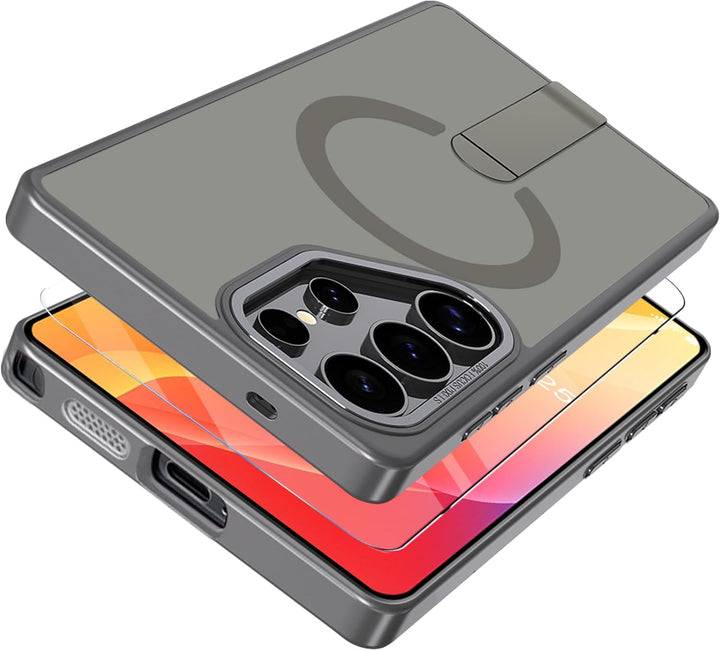 Giyer Magnetisch Handyhülle für Samsung Galaxy S24 Ultra Hülle mit Ständer Schutzfolie, Schutzhülle