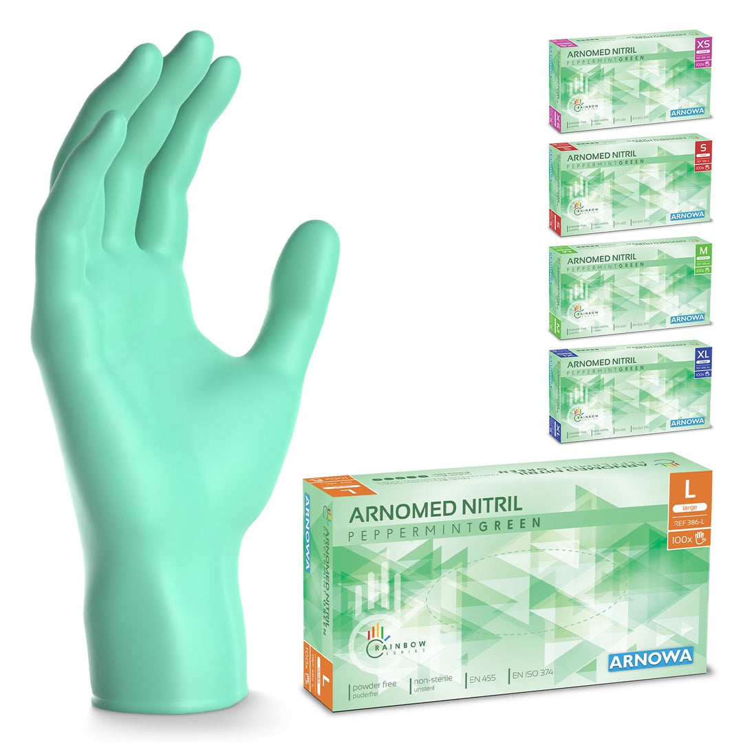 500 Stk (5x100) ARNOMED Einweghandschuhe Grün, Einmalhandschuhe L, Nitril Handschuhe Einweg, Nitrilh
