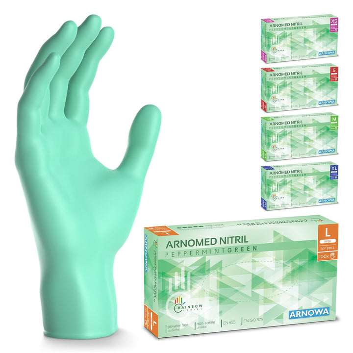 500 Stk (5x100) ARNOMED Einweghandschuhe Grün, Einmalhandschuhe L, Nitril Handschuhe Einweg, Nitrilh