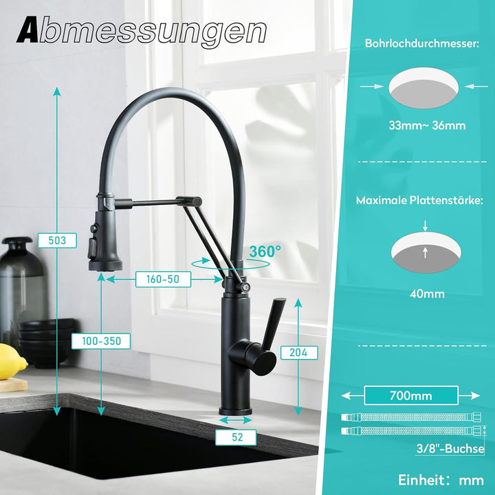 CREA Küchenarmatur mit 4 Wasserstrahlen abnehmbar, Einhebelmischer Armatur Wasserhahn für Küche Spül