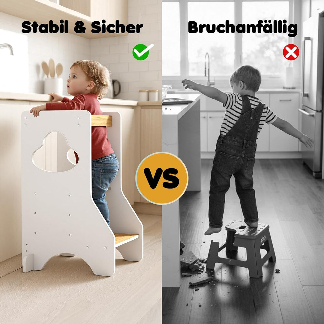 COSYLAND Lernturm ab 1 Jahr - Learning Tower - Höhenverstellbar Montessori Lernturm mit Kippschutz,