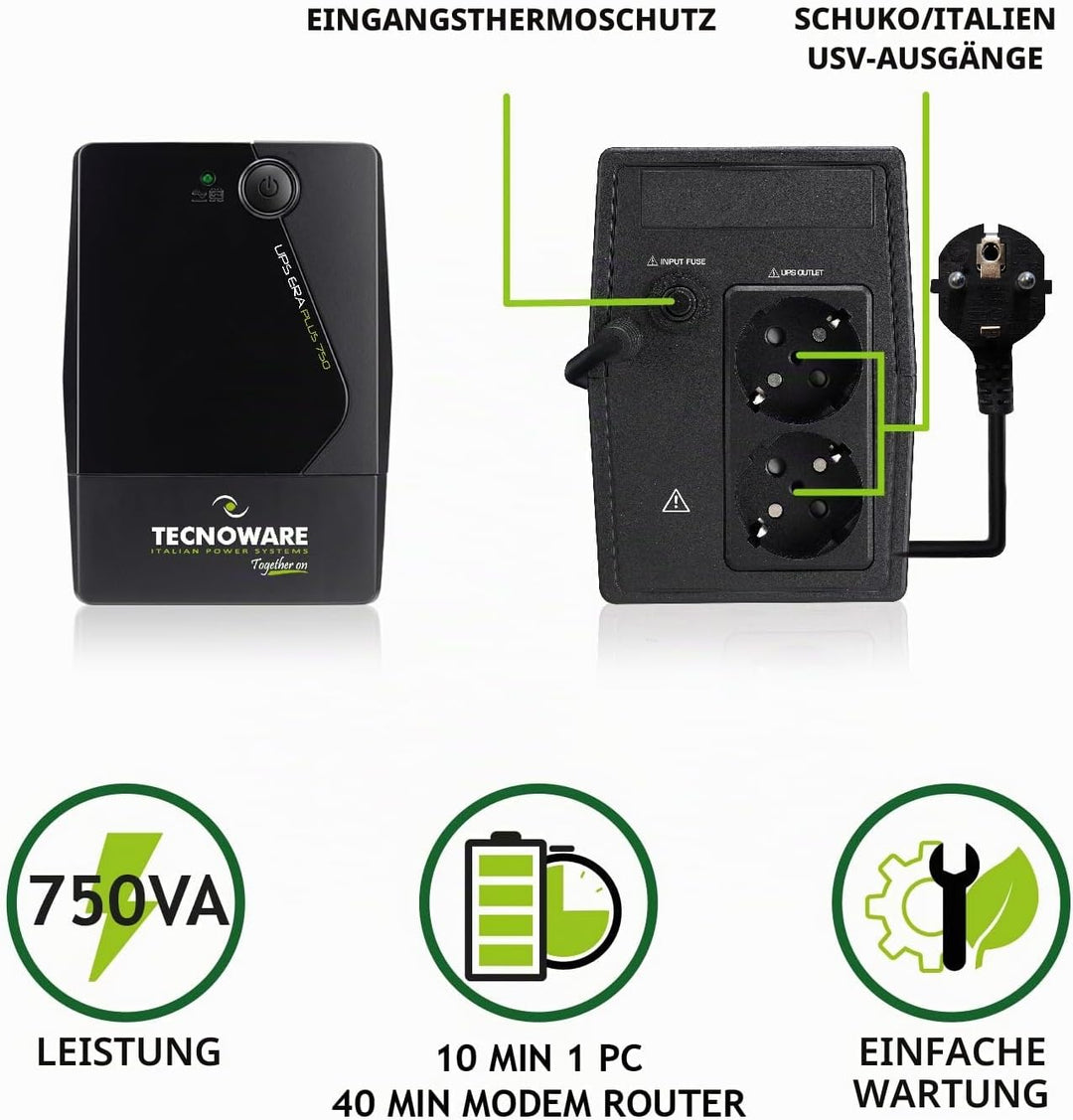 Tecnoware Power Systems - Unterbrechungsfreie Stromversorgung | 750 VA Schutz vor Stromausfällen | A