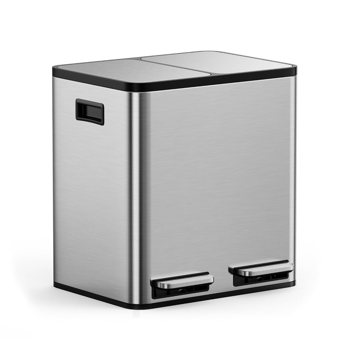 VonHaus Mülleimer Küche 2 Fächer, 30L Recycling Mülltrennsystem – Abfalleimer Biomüll, Rutschfester