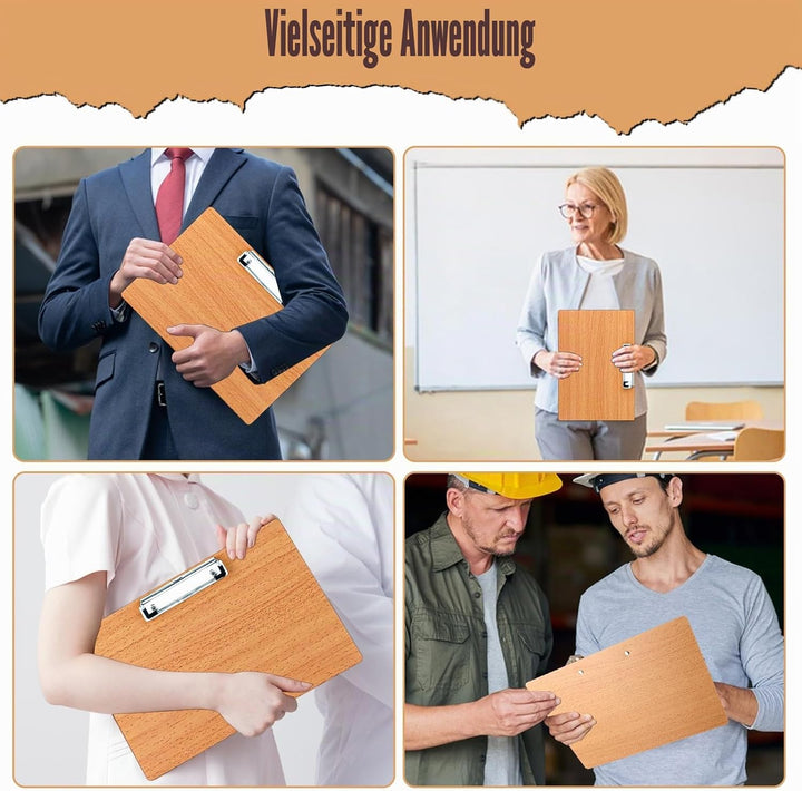 10 Stück Klemmbrett A4 Horizontal, Schreibbrett Klemmbretter a4 Holz Schreibplatte mit Metallclip un