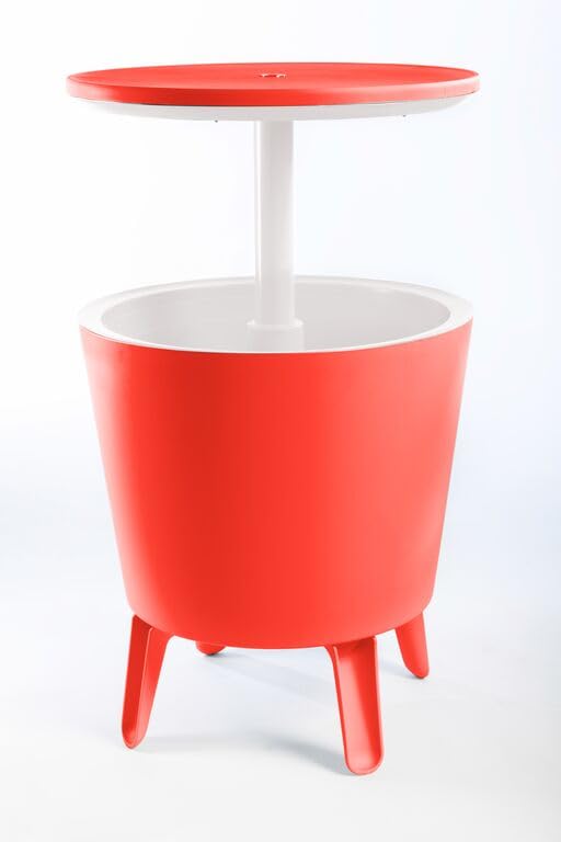 Keter Classic Cool Bar Beistelltisch, 30L, weiss/rot | inklusive Kühlfunktion, ausziehbar zum Cockta