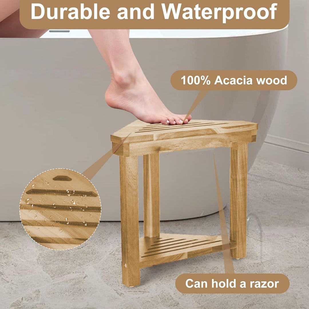 Bambus Eckregal, 2 Stufe Eck-Ablage für Badezimmer, Dusche & Küche, Natürliches Holz-Eckregal mit Ru