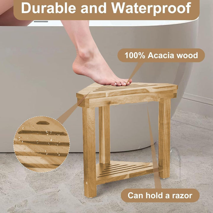 Bambus Eckregal, 2 Stufe Eck-Ablage für Badezimmer, Dusche & Küche, Natürliches Holz-Eckregal mit Ru