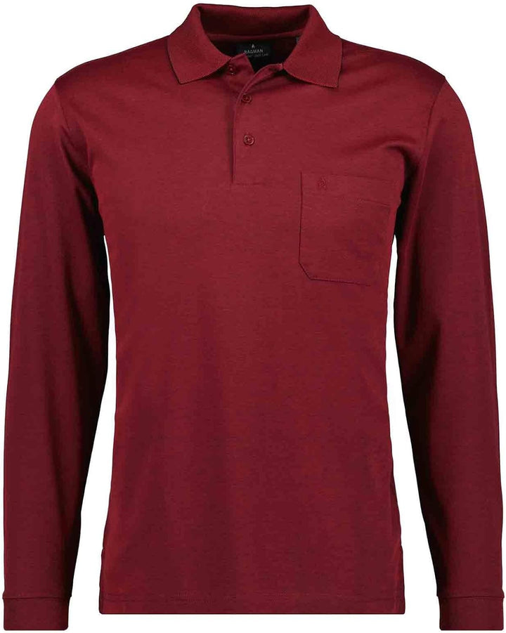 RAGMAN Herren Softknit-Polo mit Brusttasche, Langarm S Rot-060, S Rot-060