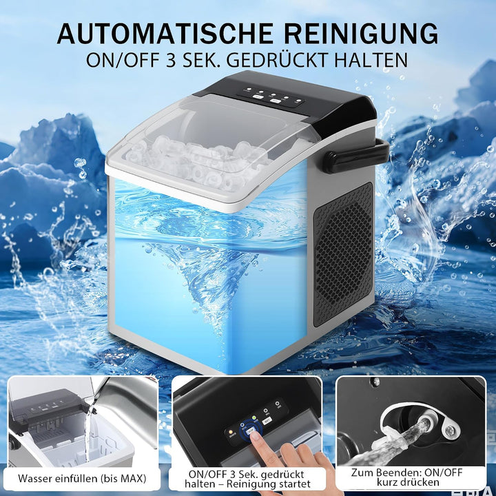 Citybee Eiswürfelmaschine Selbstreinigend 12kg/24h, Eiswürfelmaschine Klein, 9 Eiswürfel in 6 min, E