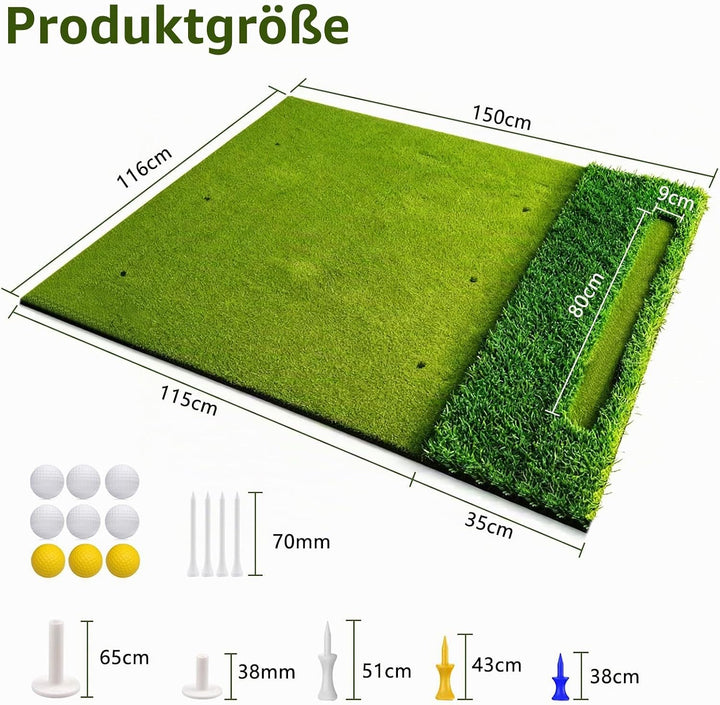 150 x 120cm Golf Abschlagmatte, mit 40mm Rough &amp; 16mm Fairway Turf, 10mm Eva Polsterung, Dual Tee- &amp;