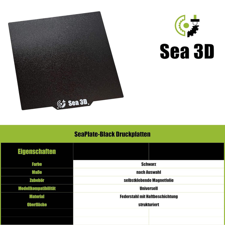 SeaPlate-Black Schwarze 3D Druckplatte 200x200mm 2-seitig fein strukturiert, 200x200mm
