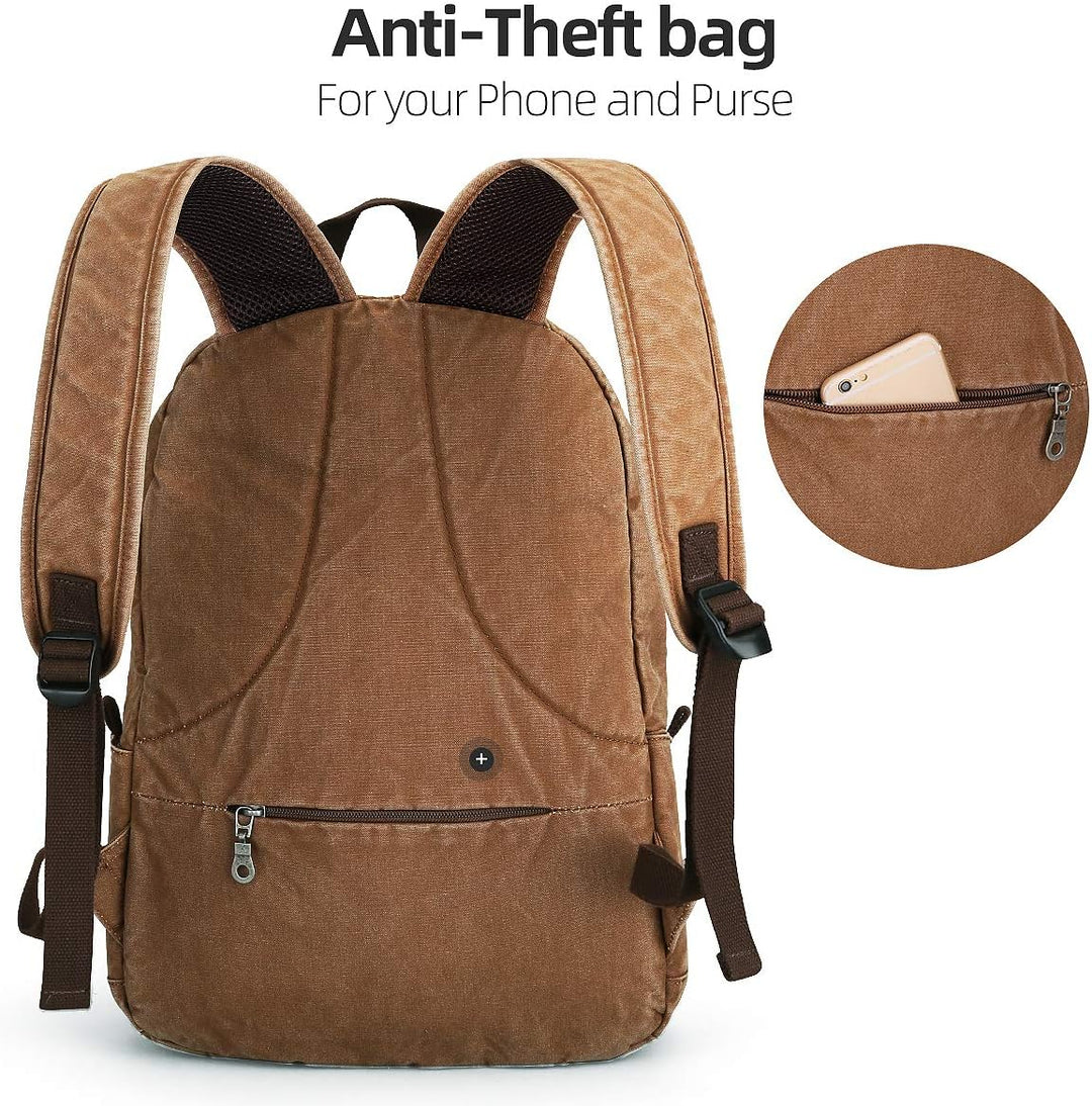 Muzee Canvas Rucksack, Leichter Anti-Diebstahl-Reise-Rucksack mit USB-Ladeanschluss für Herren Damen