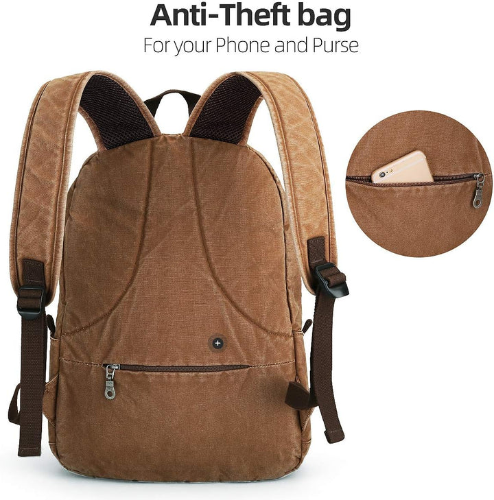 Muzee Canvas Rucksack, Leichter Anti-Diebstahl-Reise-Rucksack mit USB-Ladeanschluss für Herren Damen