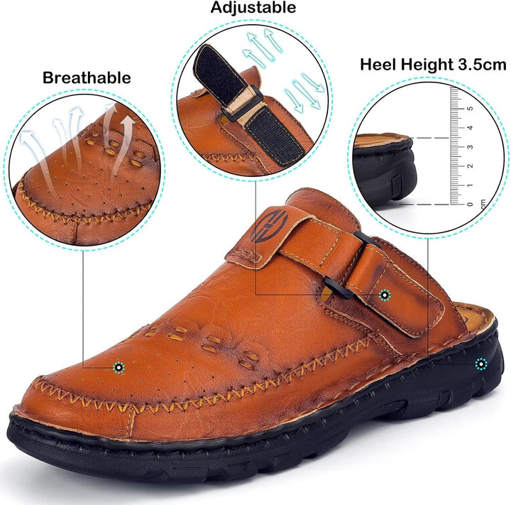 BUGUKI Sandalen Herren Leder Pantoletten Clogs, Weiche Dicke Sohle 41 EU Ta3 Rot Braun, 41 EU Ta3 Ro