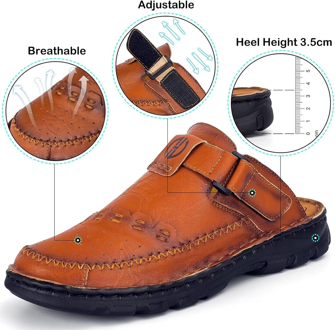BUGUKI Sandalen Herren Leder Pantoletten Clogs, Weiche Dicke Sohle 45 EU Ta3 Rot Braun, 45 EU Ta3 Ro