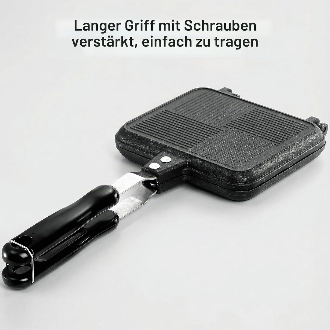 Elsjoy Aluminium Doppelseitige Bratpfanne, Toastpfanne mit Hitzebeständigem Griff, Antihaftbeschicht