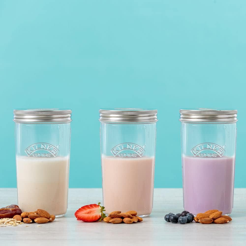 Kilner Nussmilch/Mandelmilch-Herstellungset-Set, 2 Gläser mit Zubehör und Deckel, 0,5 l