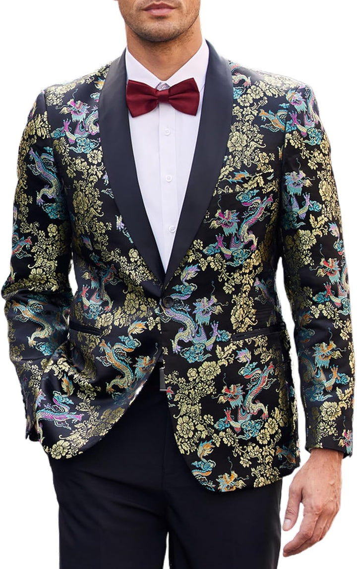 COOFANDY Smokingjacke für Herren, Blumenmuster, luxuriös, Bestickt, Hochzeit, Blazer, Kleid für Part
