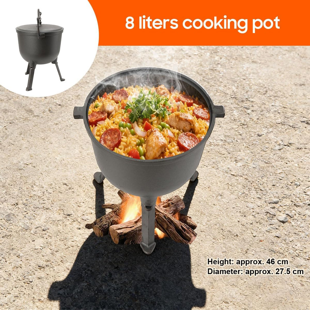 8L Gulaschkessel Feuertopf Feuerkessel Gusseisen-Kessel Jagdkessel Dutch Oven Topf Mit Füssen Und De