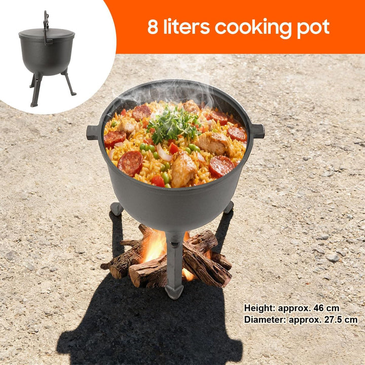 8L Gulaschkessel Feuertopf Feuerkessel Gusseisen-Kessel Jagdkessel Dutch Oven Topf Mit Füssen Und De
