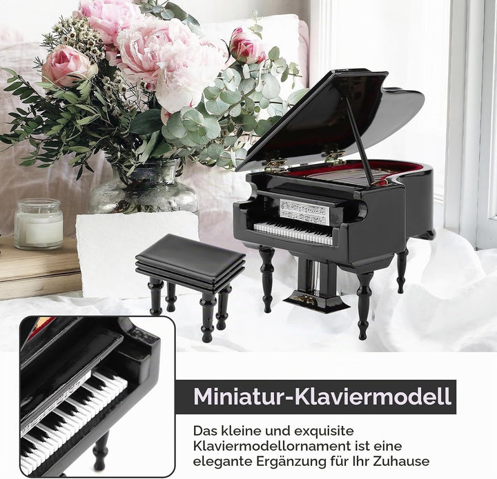 Mini Klavier Deko, Miniatur Klavier aus Holz, Schwarzes Klavier Modell mit Bank und Koffer, Puppenha