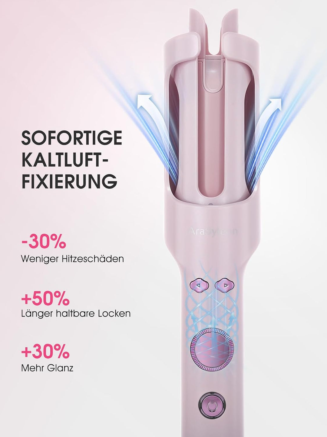 Automatik Lockenstab mit Kaltluft &amp; Ionen, 30mm Auto Curler Rosa 30mm, Rosa 30mm