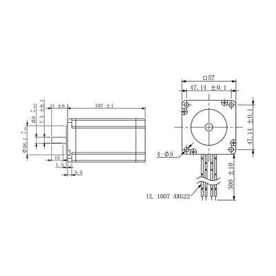 Cloudray Nema23 Schrittmotor 57 mm 2 Phasen 300 Ncm 5 A Schrittmotor 4-adriges Kabel für 3D-Drucker