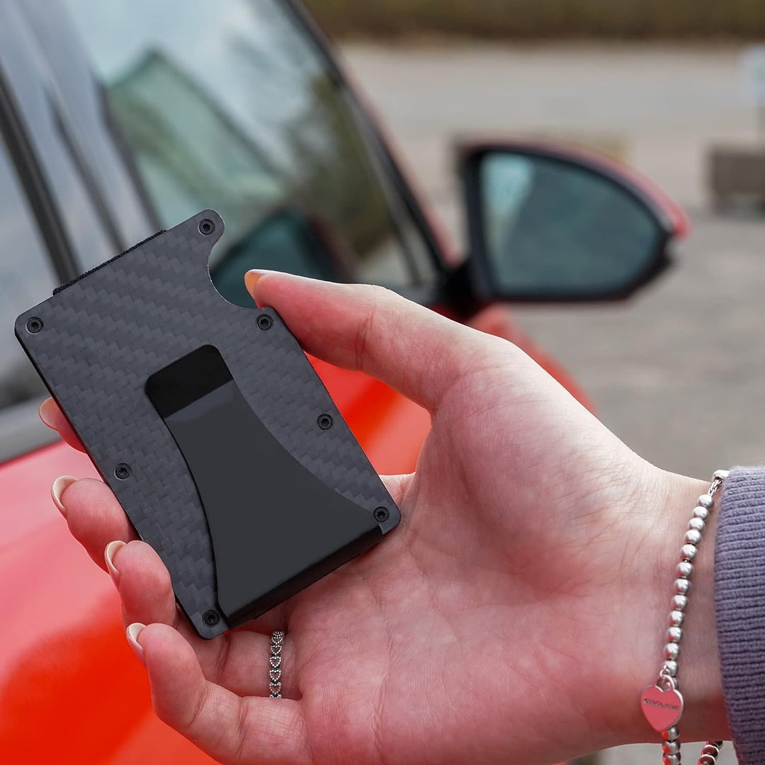 FLG | Carbon Fiber Card Holder Wallet Kartenetui mit Geldklammer, Kartenetui aus echtem Carbon mit R