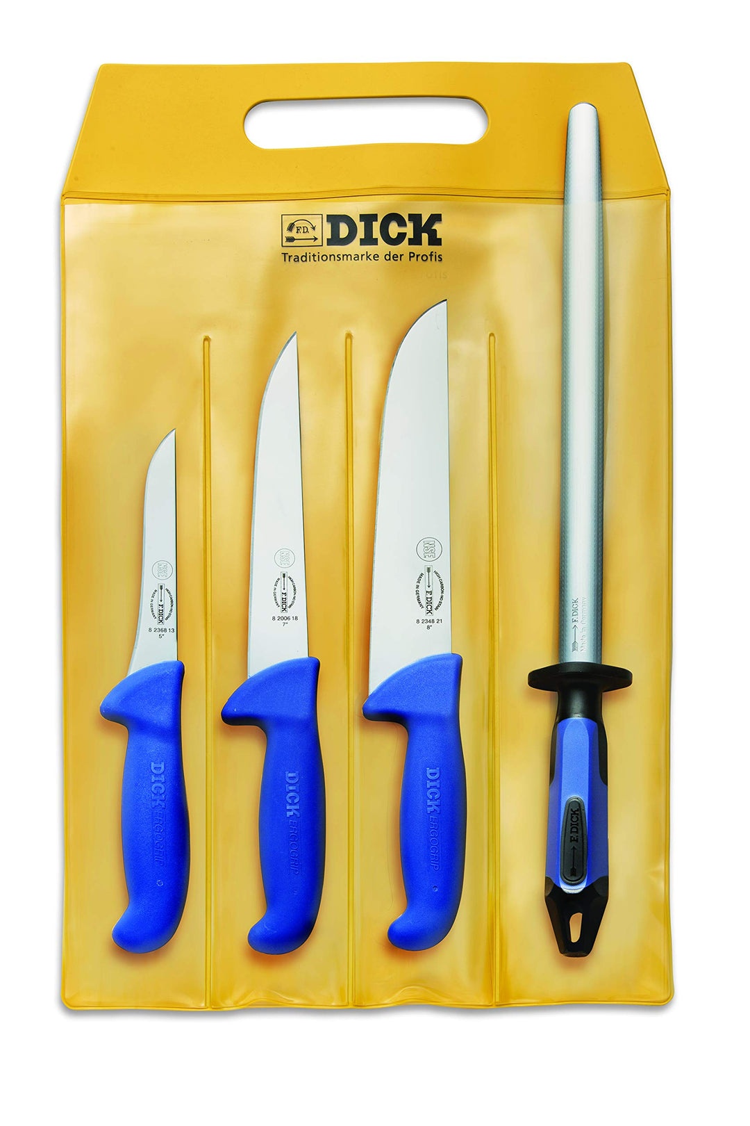 F. DICK Messer Set ErgoGrip 4-teilig (Ausbeinmesser 13 cm „schmal“, Stechmesser 18 cm, Blockmesser,