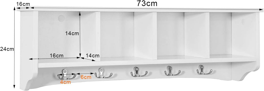 SoBuy® FRG48-L-W Wandgarderobe Wandhaken Hängeregal Badezimmerschrank mit 5 Haken weiss, B 72cm, FRG
