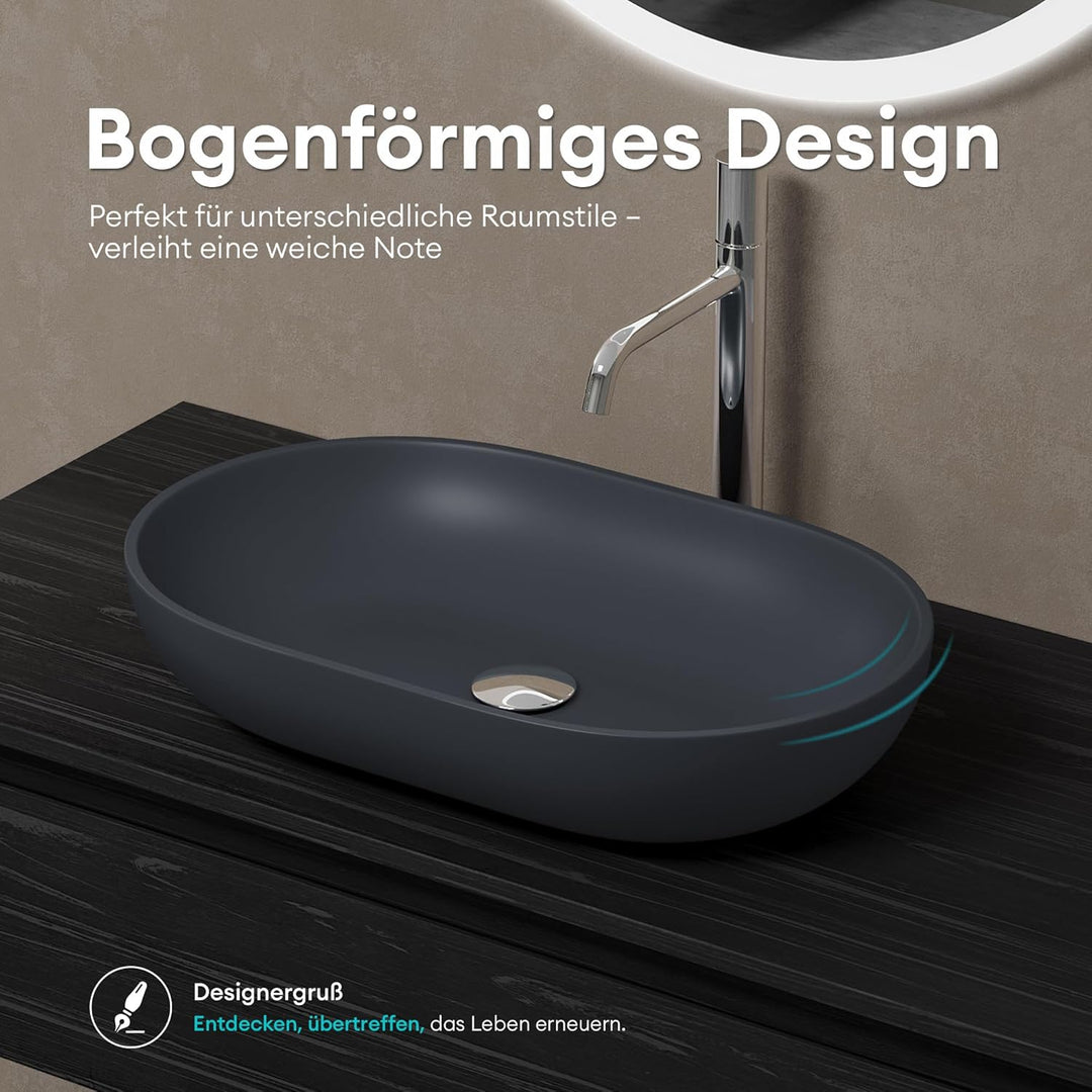 Mai & Mai Aufsatzwaschbecken Col808 in Anthrazit Matt Waschschale Waschbecken aus Gussmarmor, Anthra
