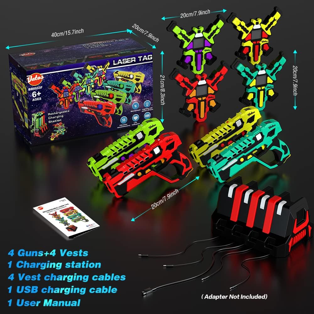 Wiederaufladbares Laser Tag Set 4 – VATOS Laser Tag mit 4er Set mit Westen | Infrarot Laser Tag Set