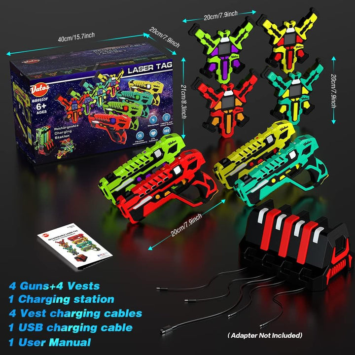 Wiederaufladbares Laser Tag Set 4 – VATOS Laser Tag mit 4er Set mit Westen | Infrarot Laser Tag Set