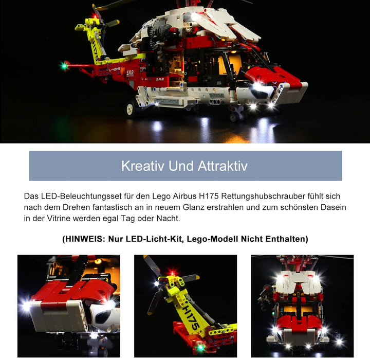Led Licht Set für Lego 42145 Technic Airbus H175 Rettungshubschrauber, Led Beleuchtungs Set für Lego