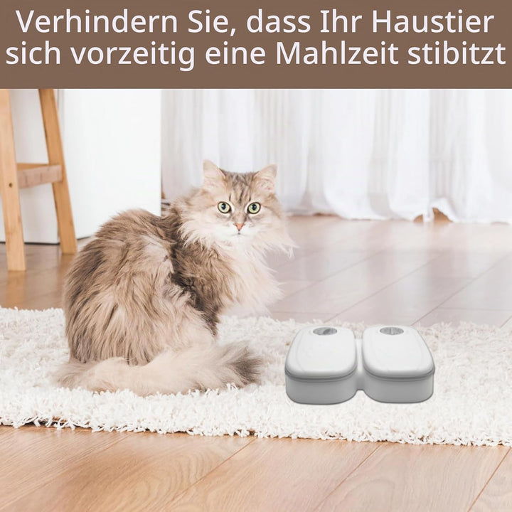 Automatischer Futterspender für Haustiere, 2 Mahlzeiten für kleine Hunde, Trocken- und Nassfutterspe