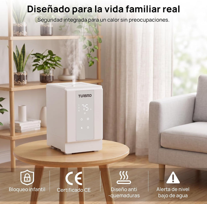 TURBRO Luftbefeuchter Schlafzimmer, 4L Edelstahl Warmnebel-Luftbefeuchter