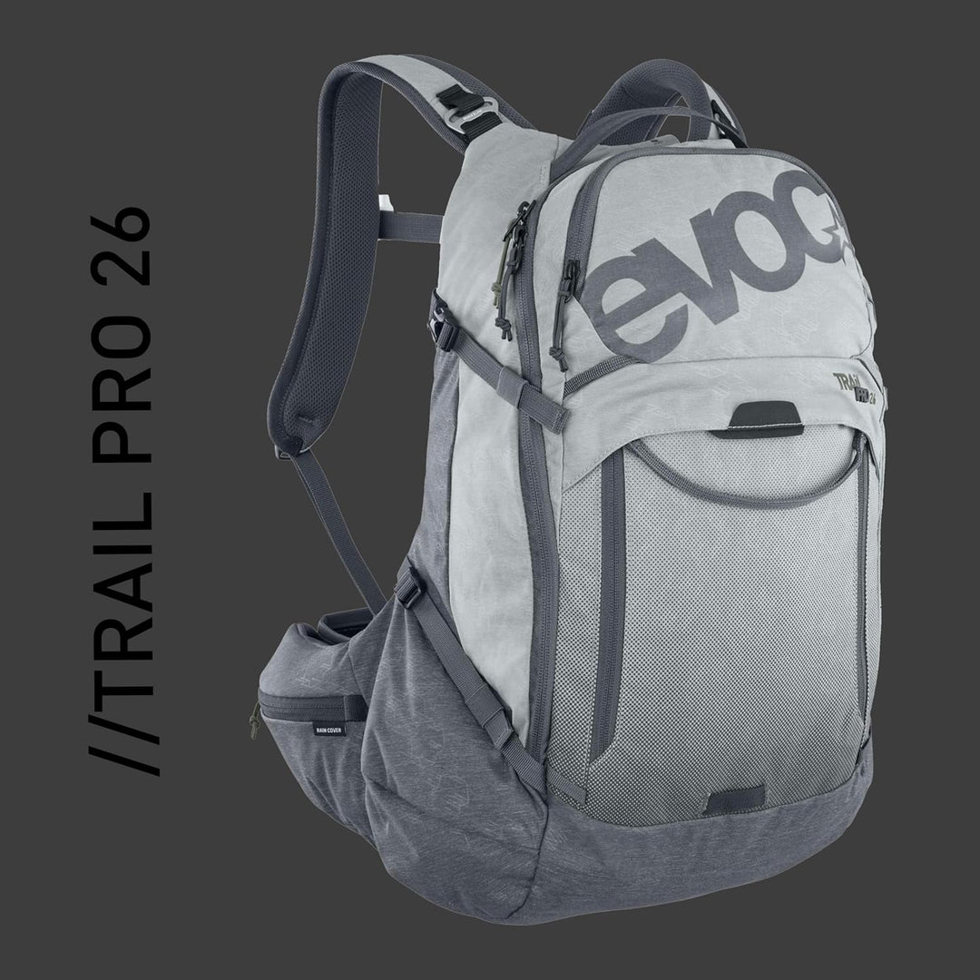 EVOC TRAIL PRO 10l Rucksack für Trailriding & Renneinsätze, Backpack 26l S-M Steingrau/Carbon Grau,