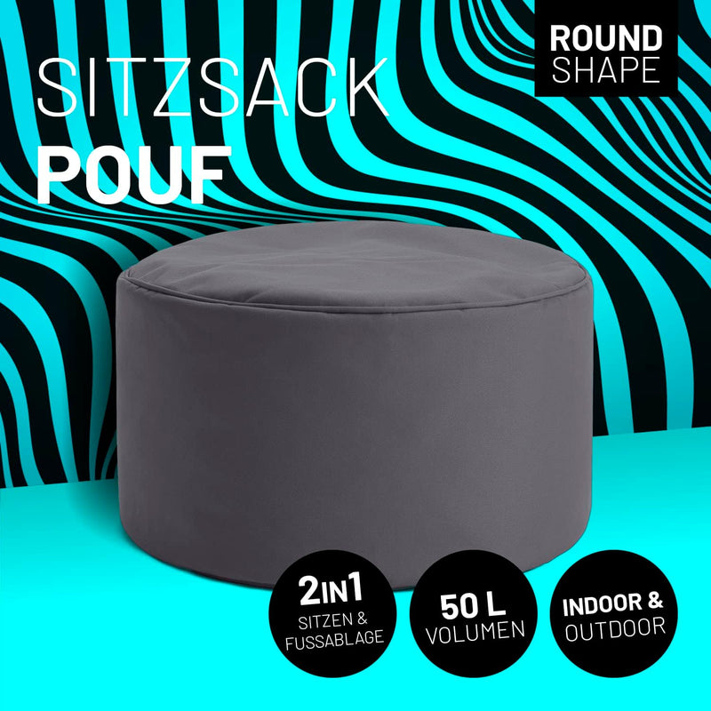 Lumaland Sitzsack Pouf (50 L) | Kompakter Sitzsack mit 3-in-1-Funktion: bequemer Hocker, praktisches