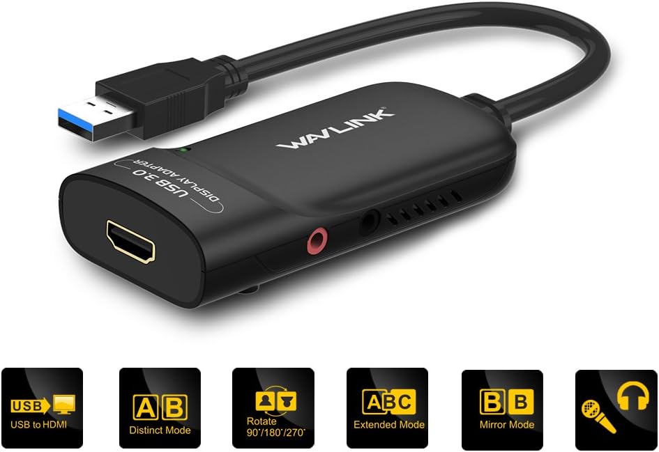 WAVLINK USB 3.0 zu HDMI Adapter Slim Externe Video Karte Display Monitor unterstützt 2048 × 1152 Auf