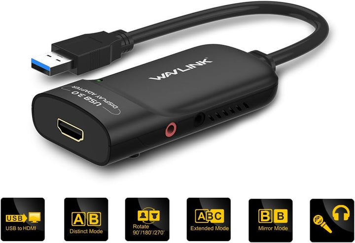 WAVLINK USB 3.0 zu HDMI Adapter Slim Externe Video Karte Display Monitor unterstützt 2048 × 1152 Auf