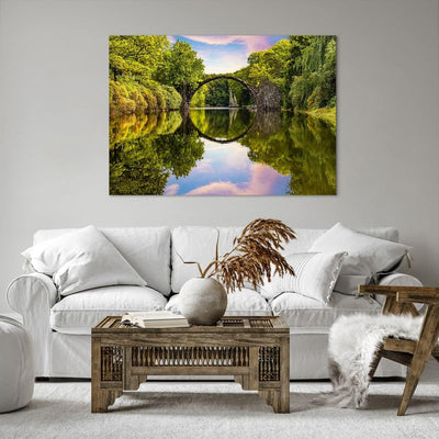 Bilder auf Leinwand 100x70cm Leinwandbild mit Rahmen Park Natur Wasser Gross Wanddeko Bild Schlafzim