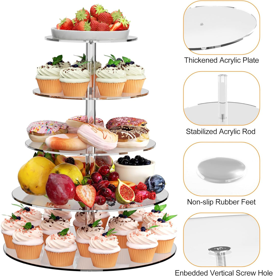 weddingwish 5 Tier Runde Cupcake Stand für 50 Cupcakes, Acryl Cupcake Display Turm, klare Cupcake Ha