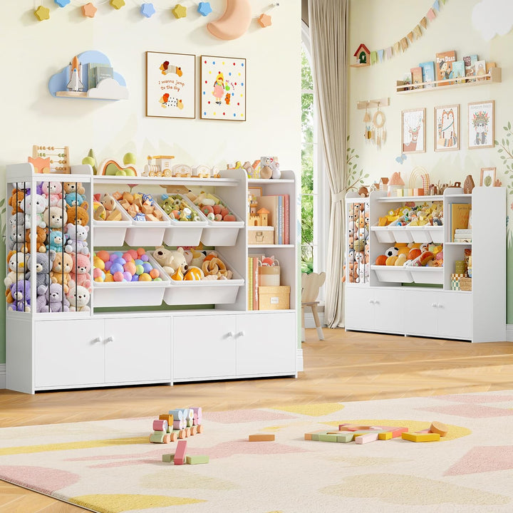 FOREHILL 137cm Breit Kinderregal, Kuscheltier Aufbewahrung, Bücherregal Kinder mit 6 Spielzeugkisten