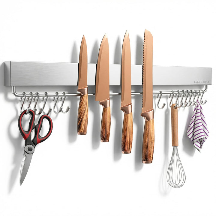 Magnetleiste Messer 59 CM - Starker Magnetischer Messerhalter mit Klebeband/Schrauben/ 15 Haken - Ed