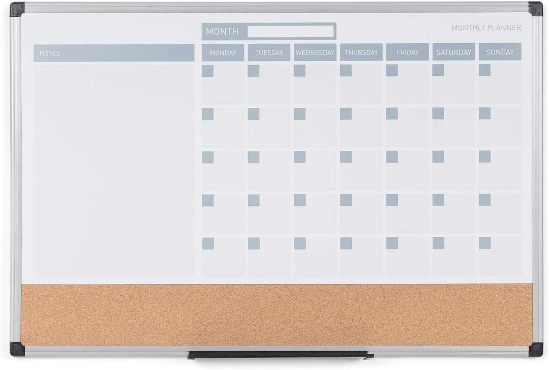 Bi-Office Dry-Erase Monatsplaner 3in1, Kunststoffrahmen, 90 x 60 cm