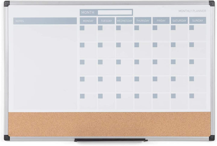 Bi-Office Dry-Erase Monatsplaner 3in1, Kunststoffrahmen, 90 x 60 cm