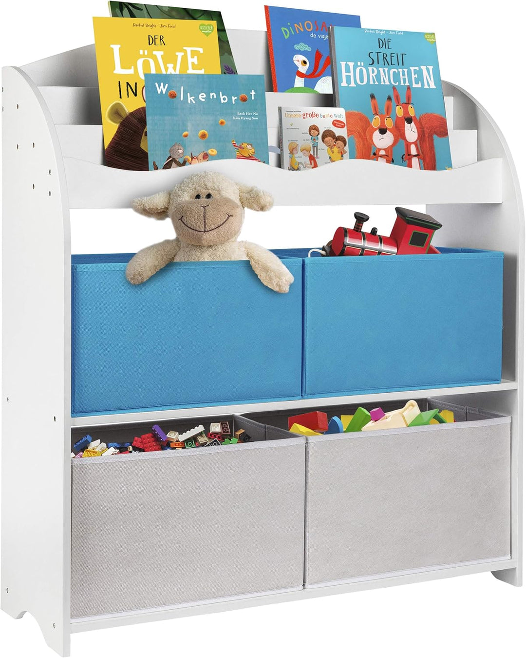 ONVAYA® Kinder-Bücherregal Finn Weiss | Kinderregal mit Boxen | Aufbewahrung von Büchern und Spielze