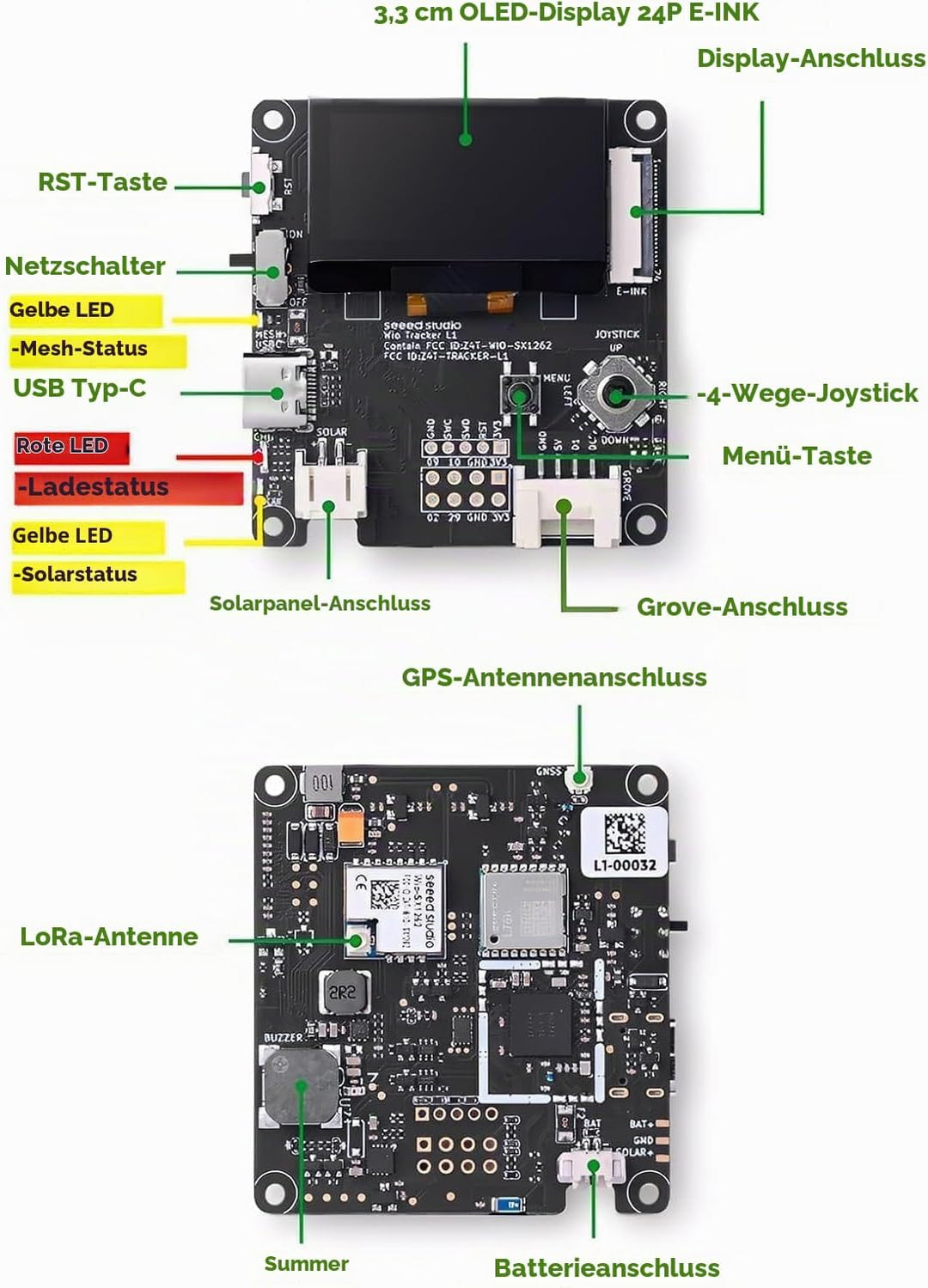 Wio Tracker L1 Board mit 3000mAh Akku – SX1262 nRF52840 Kit für AR duino Meshtastic LoRa, Blue Tooth