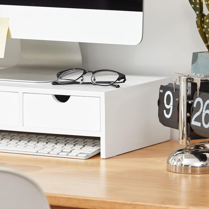 SoBuy BBF03-W Monitorerhöhung Monitorständer Bildschirmständer Schreibtischaufsatz mit Fächern und 3